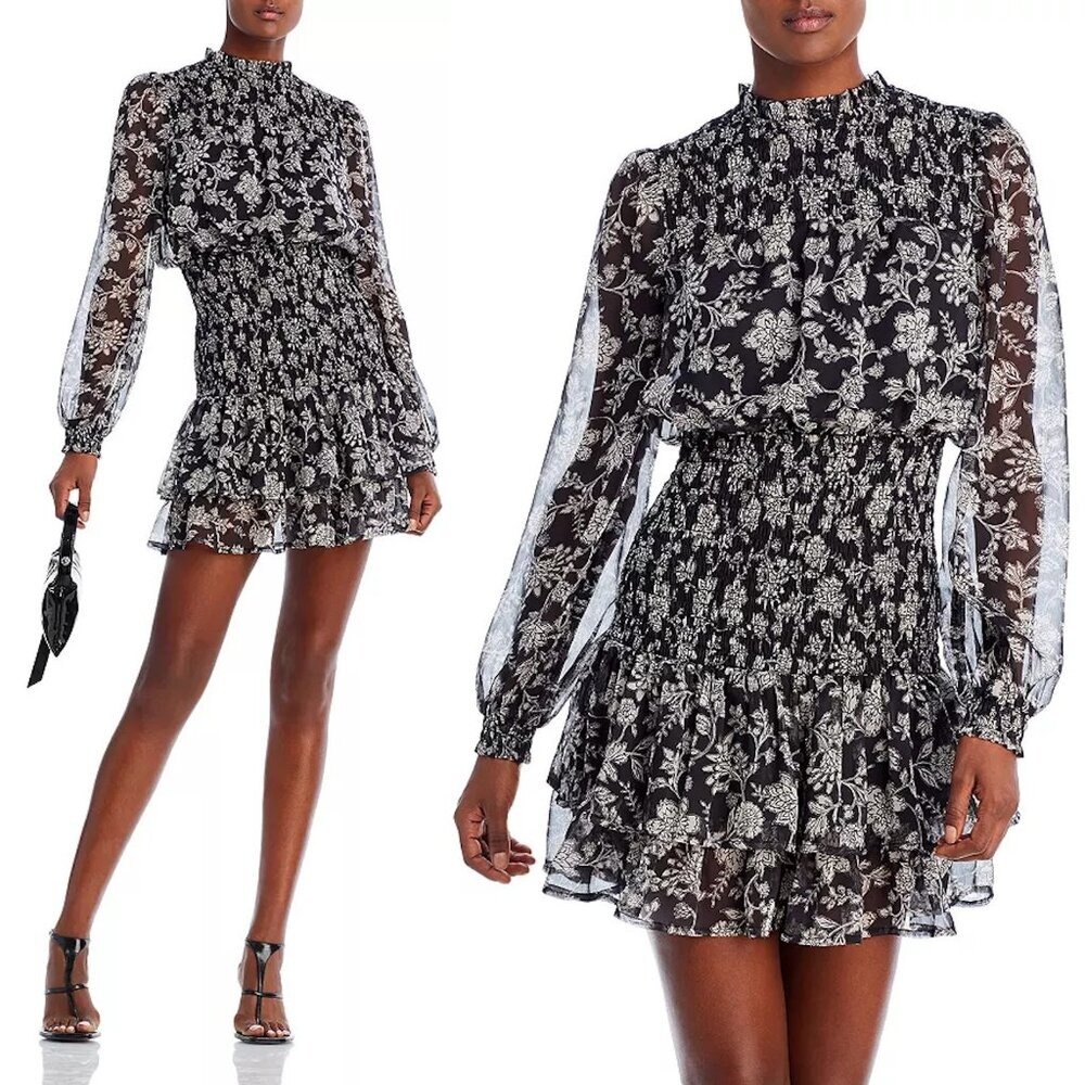 AQUA Floral Print Smocked Mini Dress Size L